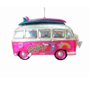 6" Christmas Surfer Van Glass Ornament by Place & Time.  Super cute NWT